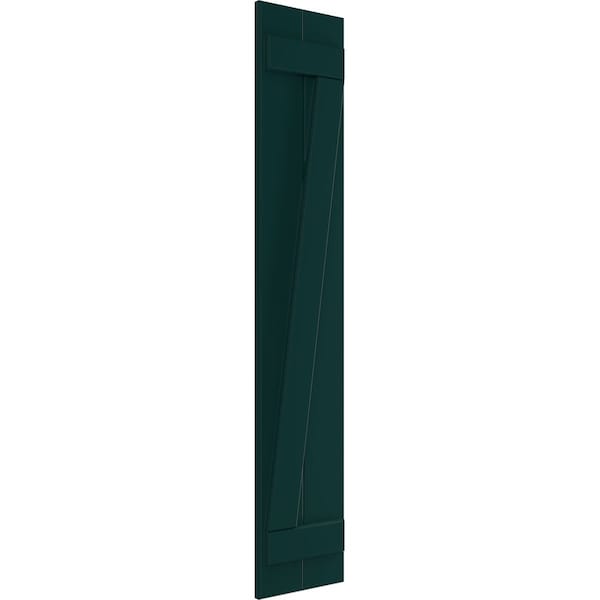 True Fit PVC Two Board Joined Board-n-Batten Shutters W/Z-Bar, Thermal Green , 10 3/4W X 80H